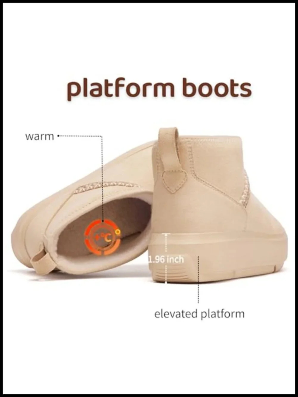 Faux Fur Lined Platform Ankle Boots Non Slip Water Resistant Snow Booties Women